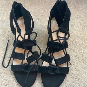 Black lace up wedges